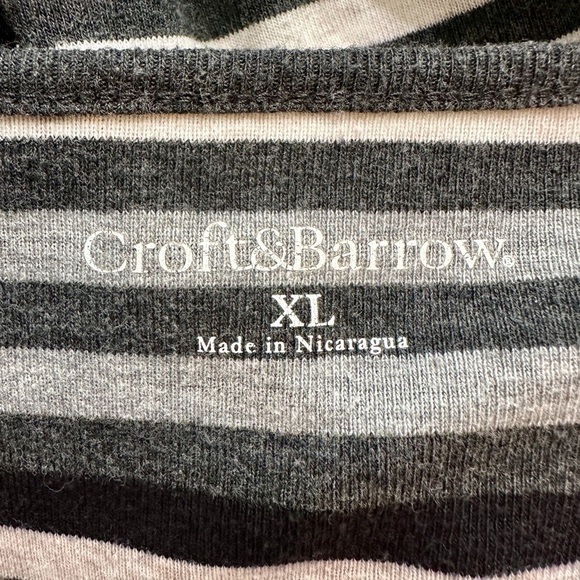 CROFT&BARROW, STRIPE PULLOVER TOP. GREY, BLACK & CREAM STRIPES. SIZE XL - Picture 5 of 6